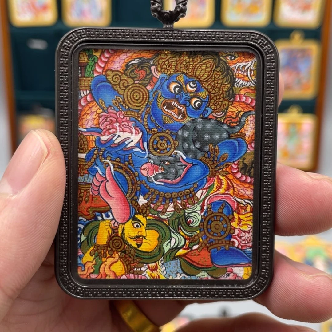 吊坠纯手绘黑财神单面