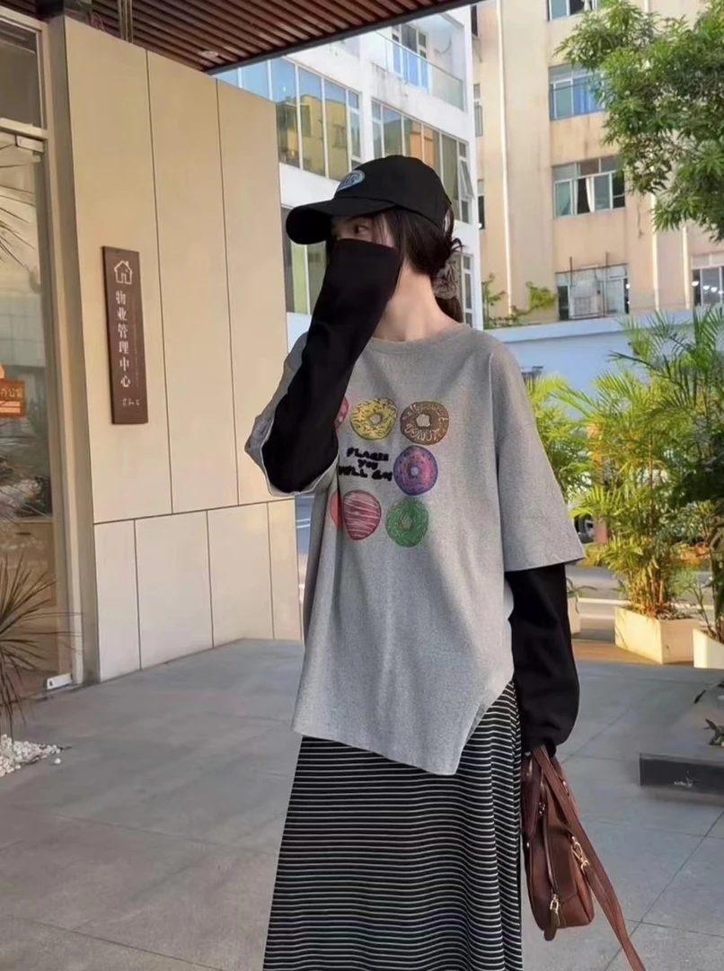 【蜜爷家】甜甜圈减龄拼接假两件上衣219#