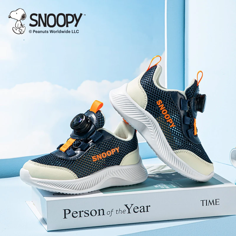 史努比童鞋夏季儿童运动鞋男孩透气网面跑步鞋男女童旋转纽扣鞋子