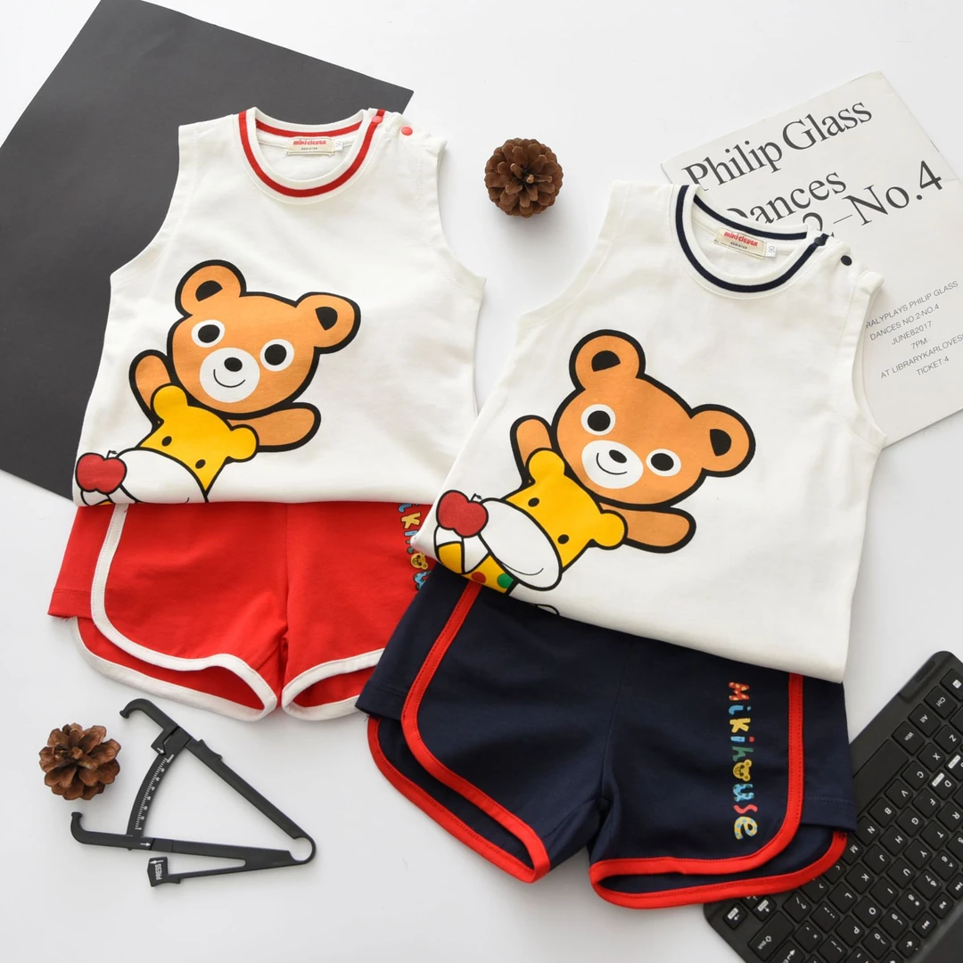 24夏季新款男童日系背心套装miki卡通小熊小鹿无袖两件套代发3165