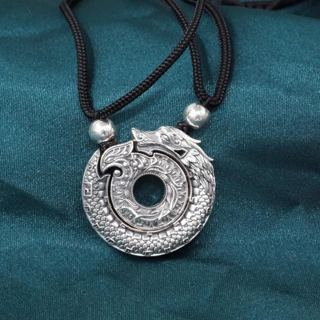 吊坠足银链子足银坠链均足银 云银雪山  YD199【玄龙佩吊坠】足银