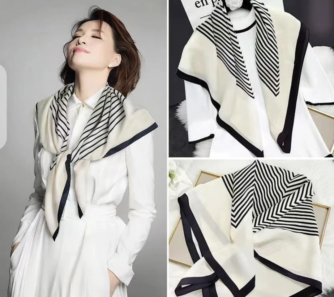 杭州丝巾薄款黑白小方巾女护颈洋气2025新时尚百搭条纹围脖领巾