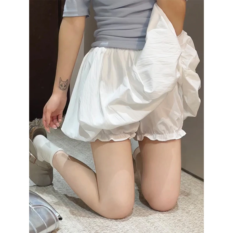 白色花苞裙裤女夏季薄款小个子设计感蓬蓬灯笼a字短款休闲半身裙