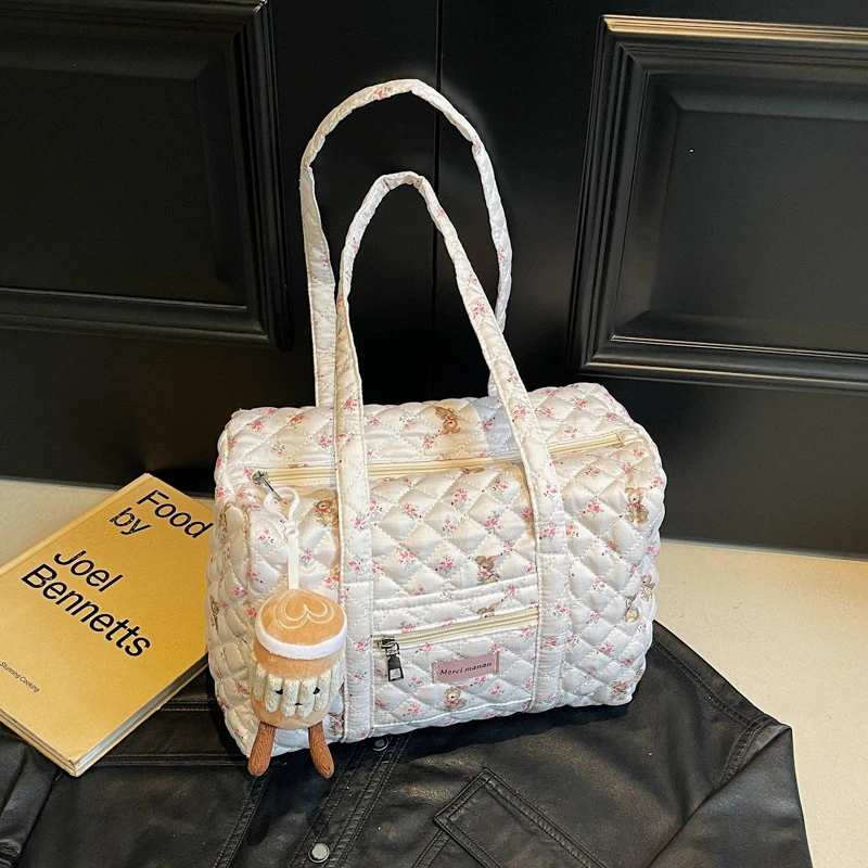 大容量出行托特包包女2024新款小众印花手提帆布包通勤百搭单肩包