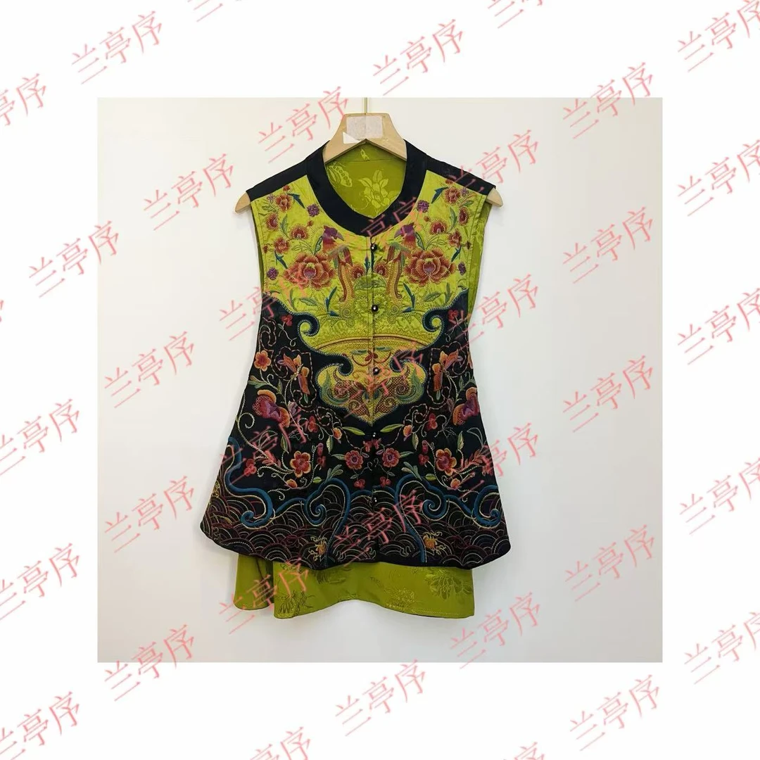 LANTINGXU/兰亭序【池南春水】宋锦秋冬加厚定制锦绣新中式刺绣马甲