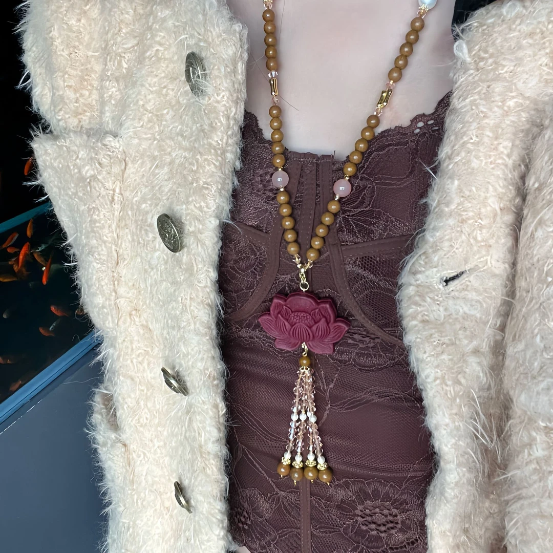 百花清目合香珠泥塑6mm百花贺岁莲花牌项链hx0180zt5704