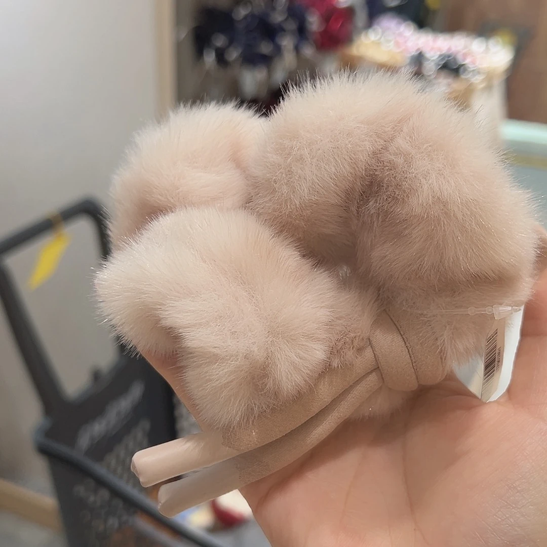 皮质铁合金粉色毛毛发圈