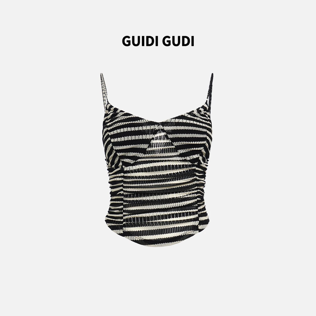 GUIDI GUDI【走马】女人味黑白条纹吊带背心/黄加蓝