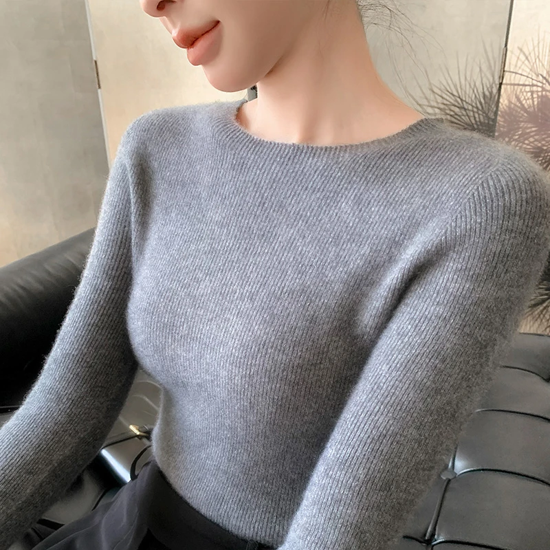 一线成衣抽条圆领100羊毛衫修身气质百搭保暖气质毛衣装女针织衫Y