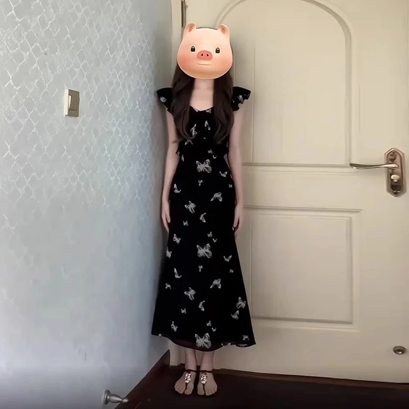 公主裙夏天爆款小飞袖蝴蝶吊带显瘦子女季法式气质绝美收腰长裙