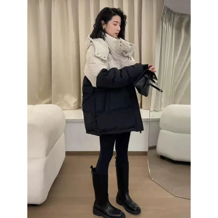 90羽绒服女设计小众韩版宽松加厚拼色时尚501轻微染色