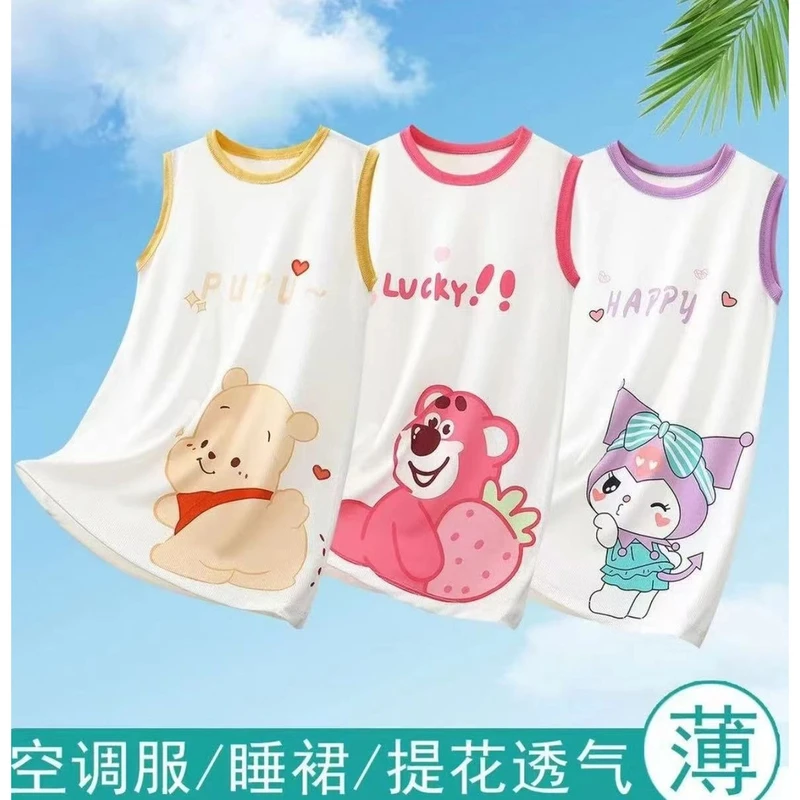 吸湿排汗儿童居家透气简约睡裙女童无袖家居服夏装外穿睡裙薄款