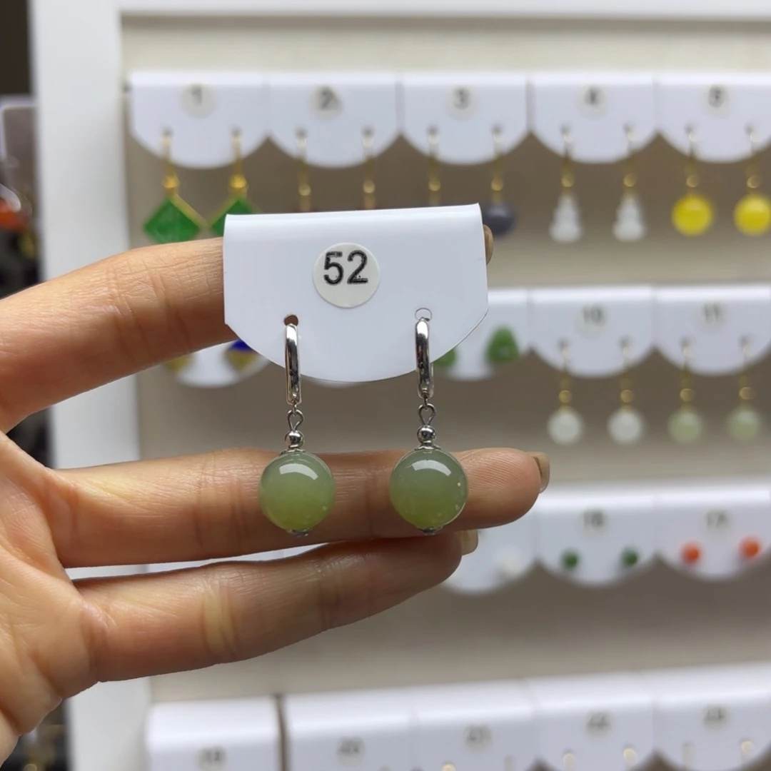 和田玉银S925镶嵌耳饰