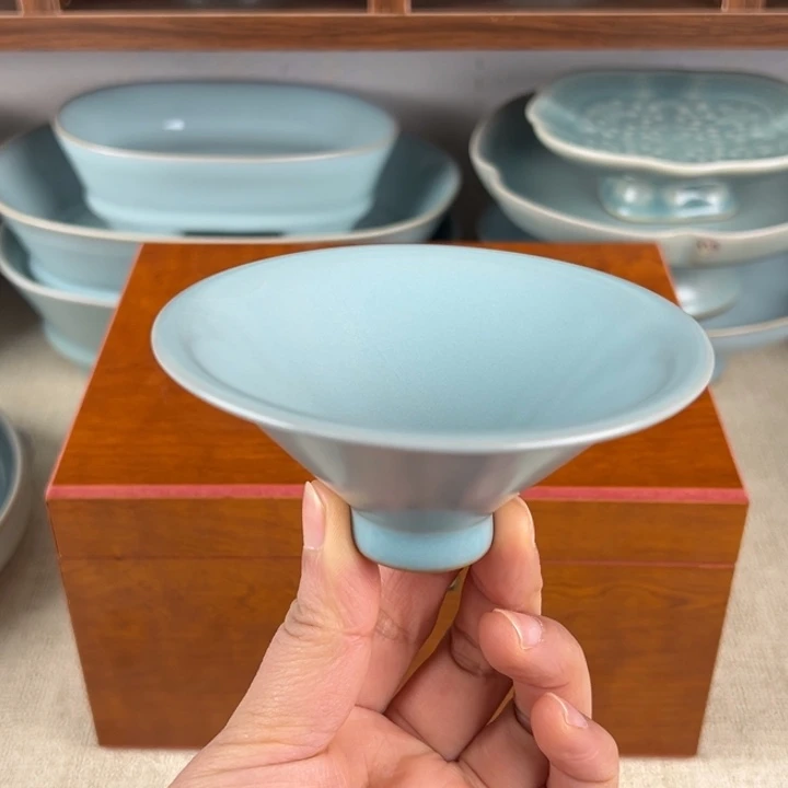 瓷杯子仿古釉斗笠杯精品