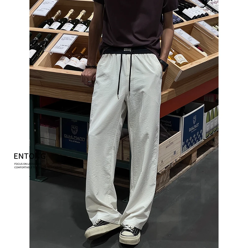 Entong美式街头抽绳冰丝速干垂感休闲裤男生宽松凉爽透气直筒裤子