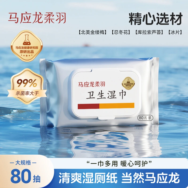 马应龙卫生湿巾（湿厕纸）80抽实惠湿手纸擦屁股加大加厚去污带盖