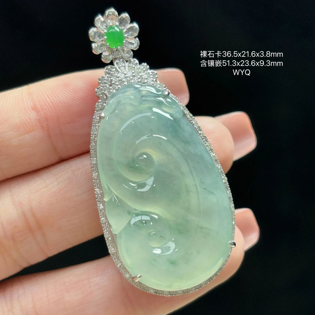 《缅甸翡翠珠宝严选》冰晴底飘绿如意玉石吊坠（下单质询客服）WYQ
