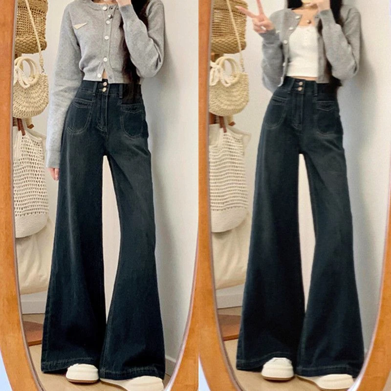 慵懒松弛感牛仔裤女2025秋季新款复古风梨形身材宽松显瘦阔腿裤