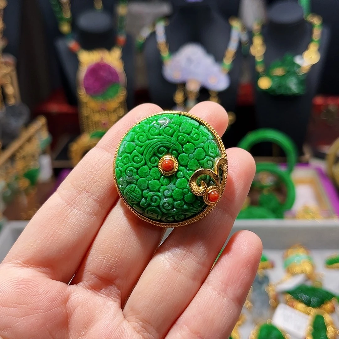 【闪购商品】翡翠戒指银S925镀金镶嵌 平安扣戒指