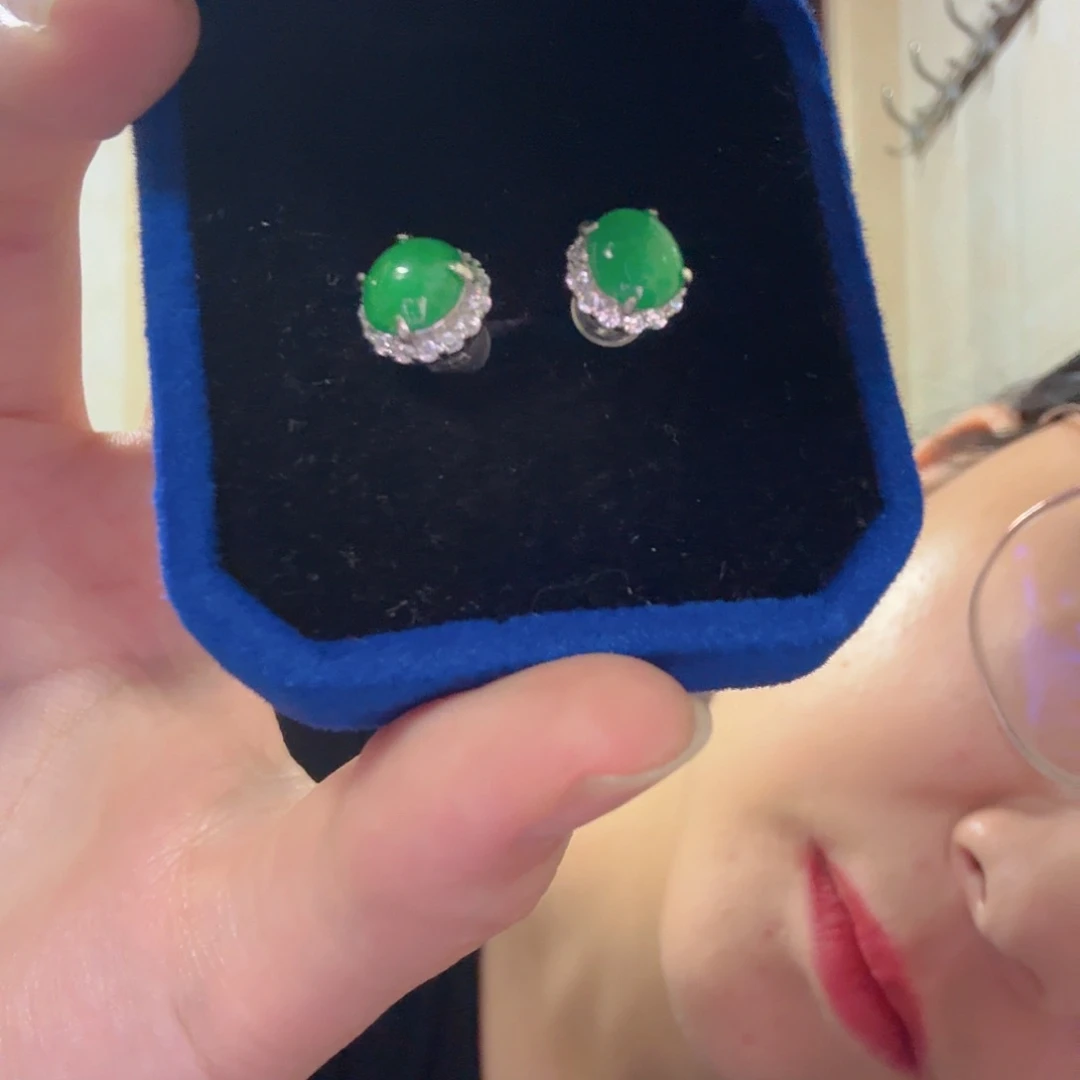 翡翠银S925镶嵌耳饰耳饰