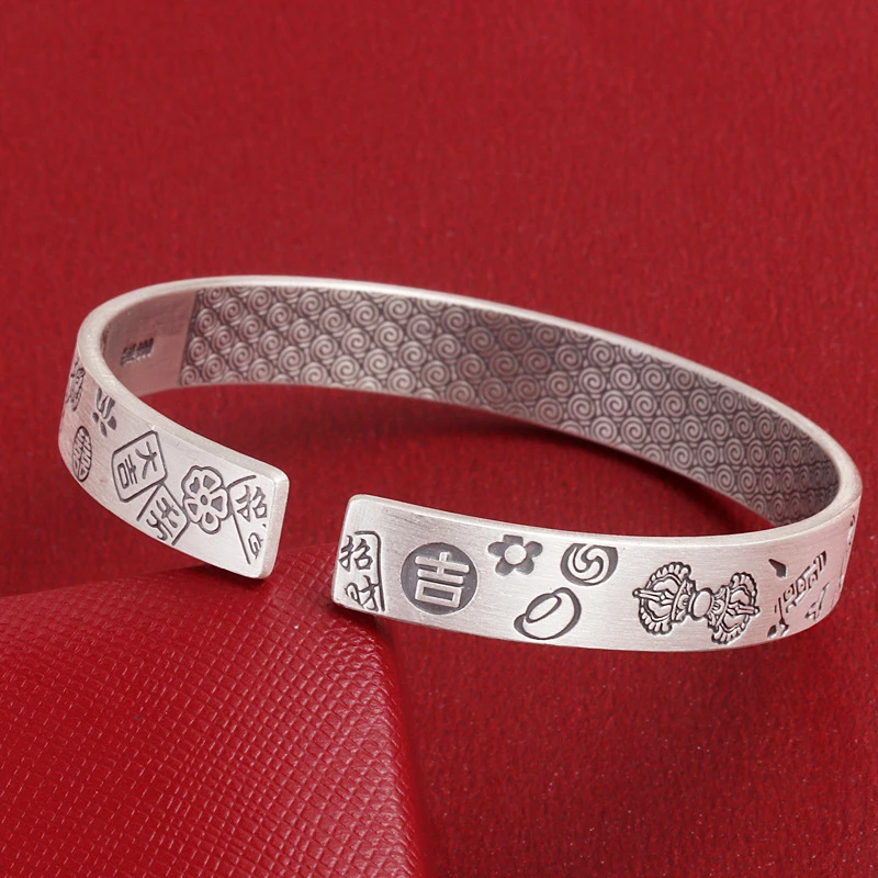 足银手镯 999.9 【47】古法开口吉言招财猫银手镯女款平安喜乐进宝