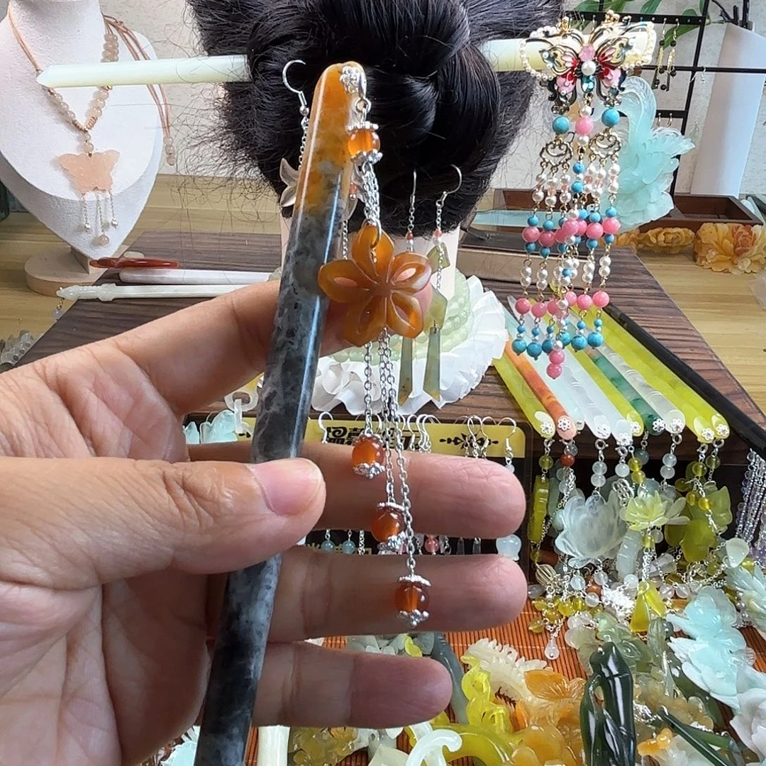 蛇纹石玉合金发饰