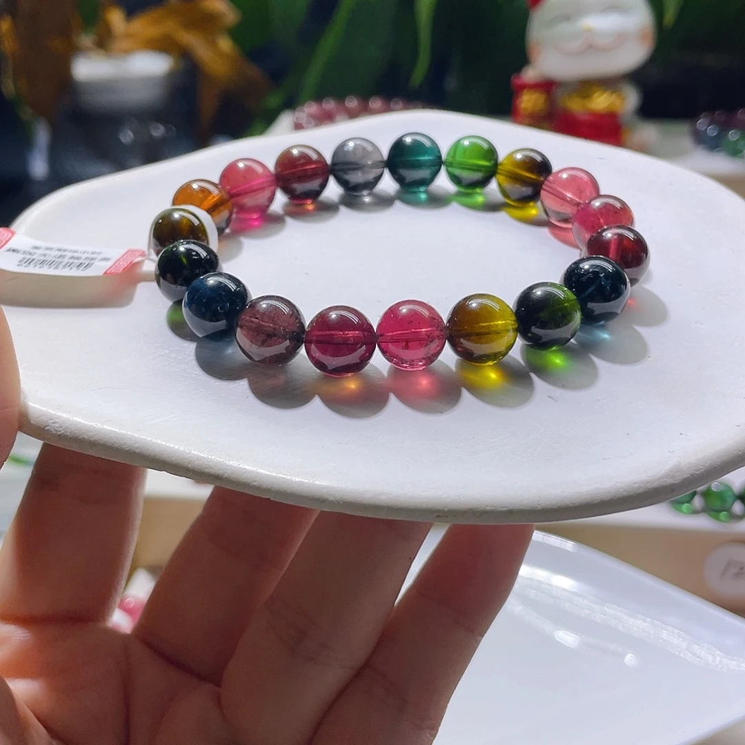 手链碧玺未镶嵌精品老矿彩虹高净体油亮体10➕