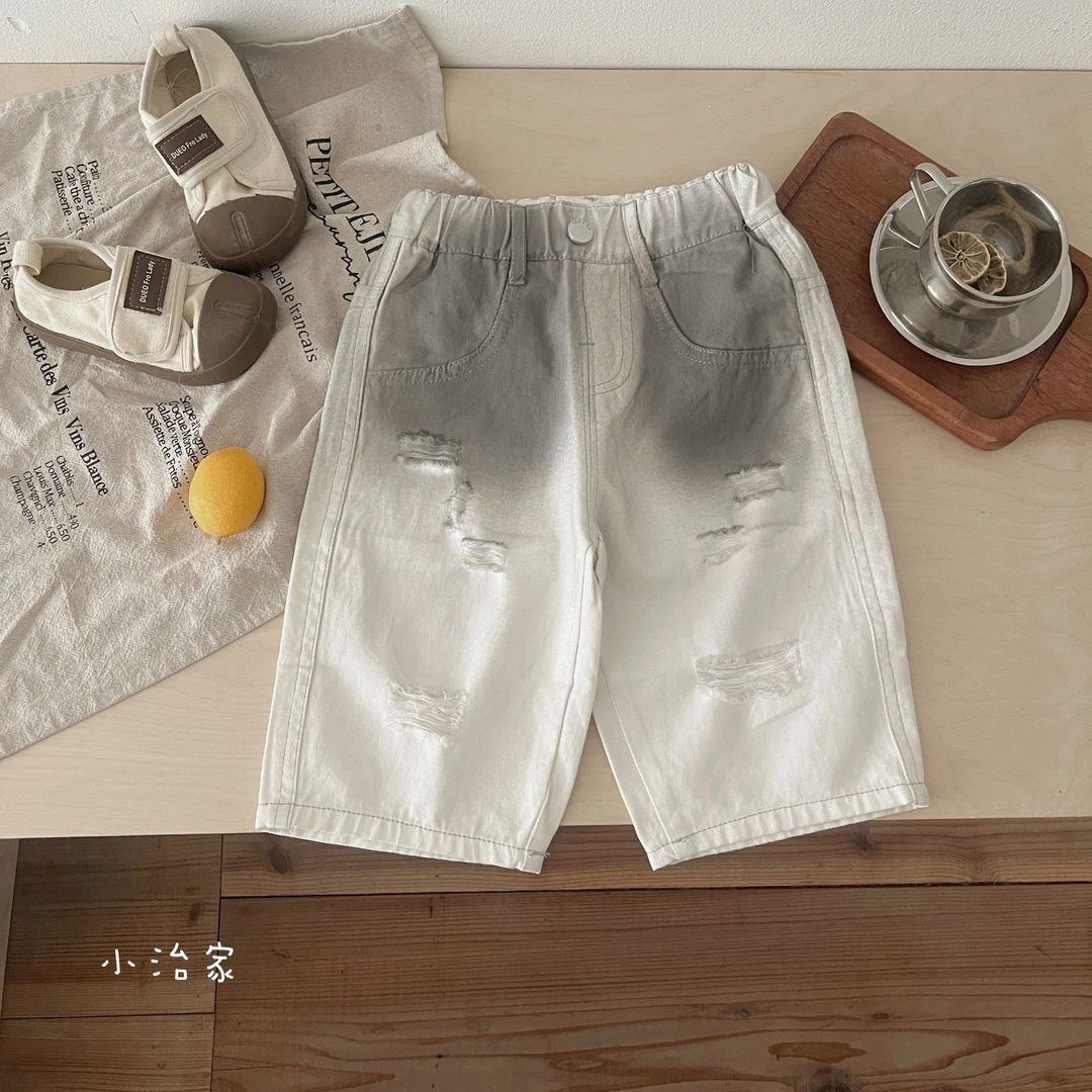 儿童男童夏季时尚短裤2025脏脏裤酷帅男孩轻薄夏装休闲七分裤H829
