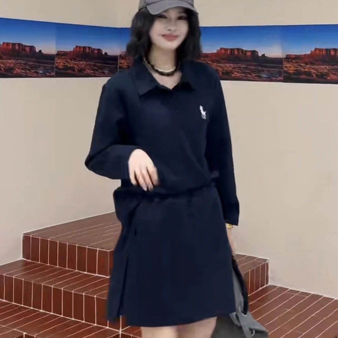 9143大码韩版休闲时尚套装女2025新款刺绣长袖卫衣显瘦短裙两件套