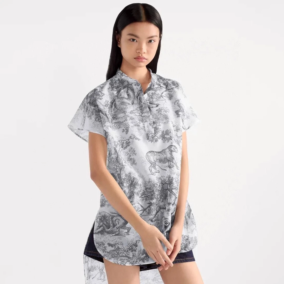 杰瑞【东方韵律】CD同款天丝棉中式立领小蜜蜂刺绣丛林动物印花衬衫