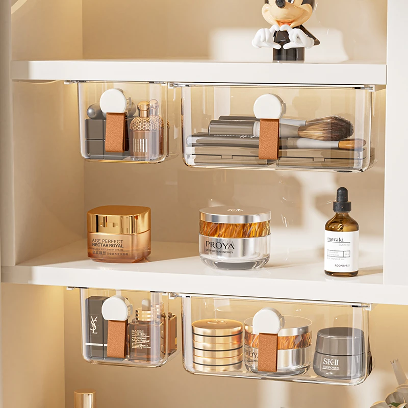 化妆品桌下抽屉收纳盒办公室桌下多功能创意学生置物盒子自粘抽屉