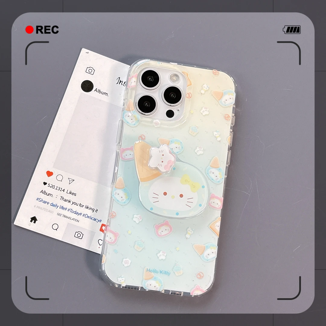 可爱面包冰淇淋KT适用苹果16promax双层iphone15支架14手机硬壳13