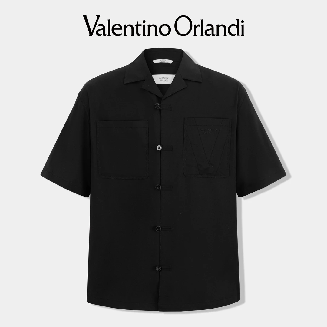 Valentino orlandi男士春夏时尚百搭夹克外套阔版暗纹V标短袖衬衫