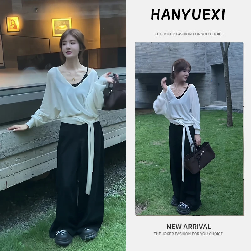 夏季一整套女装2025年新款韩版减龄时尚长袖上衣吊带休闲裤两件套