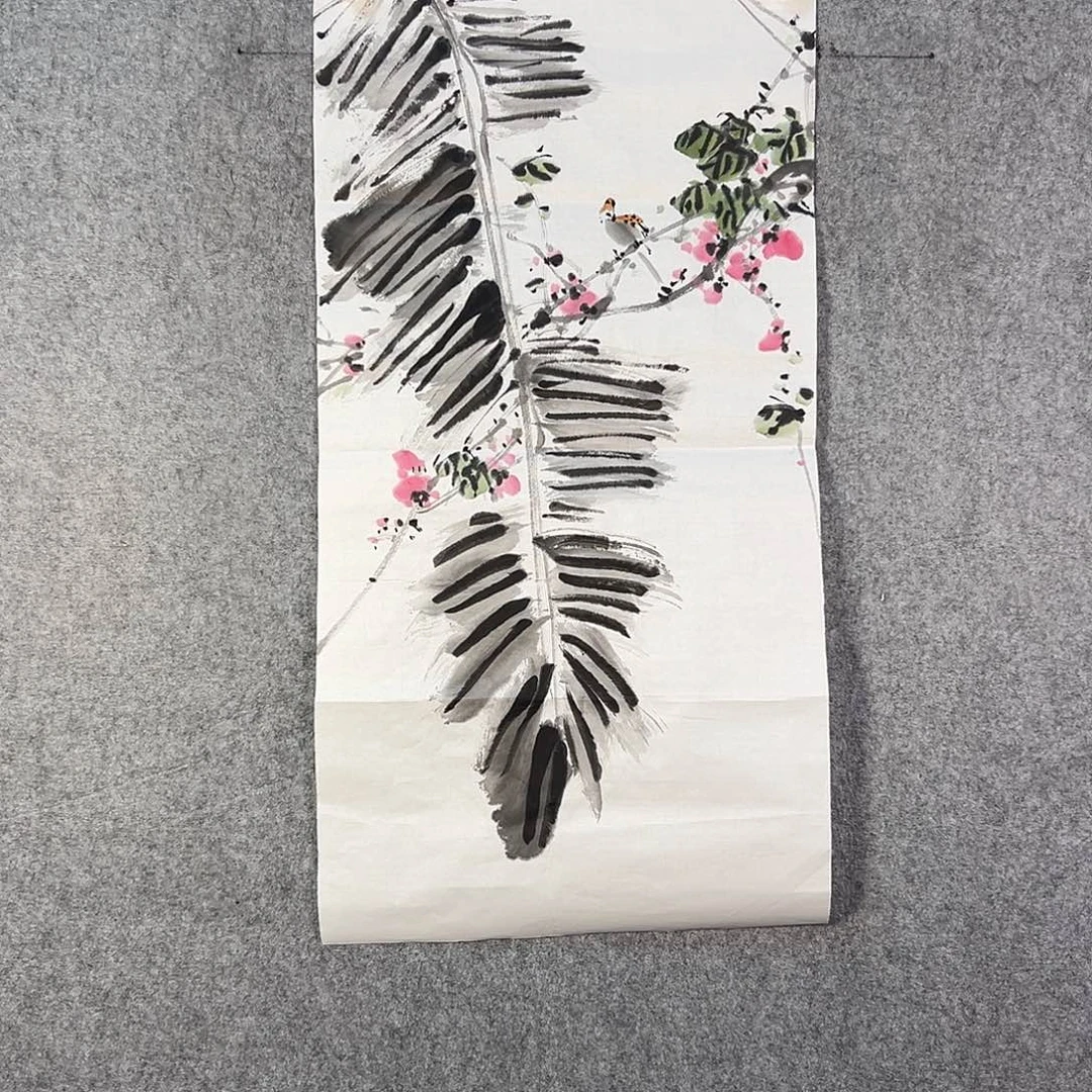 国画286 花鸟在树丛的顶端鸣叫叫声