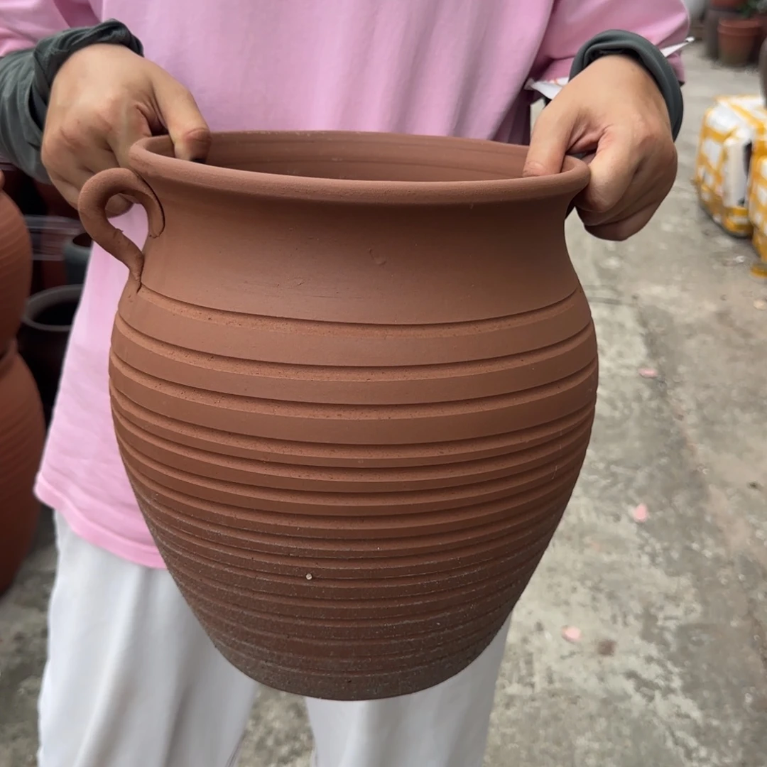 朱泥花盆口25高30宜兴紫砂