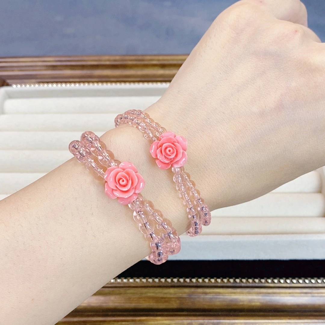 非金属仿水晶手链 719-721粉色卡4-6MM双圈水晶手串手链女款礼物