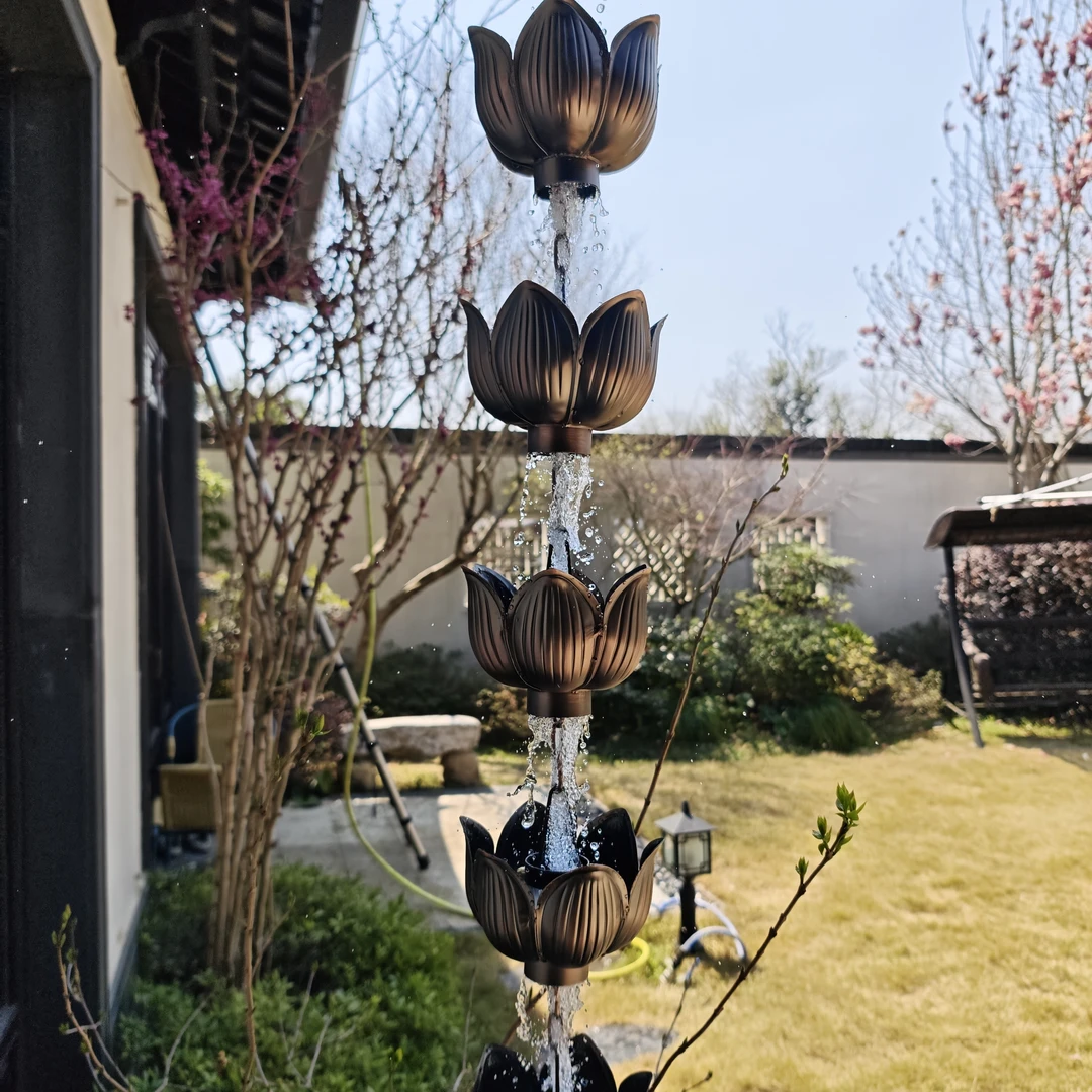 寺庙紫铜雨链庭院雨链寺院排水链莲花雨链下水链条荷花装饰雨链