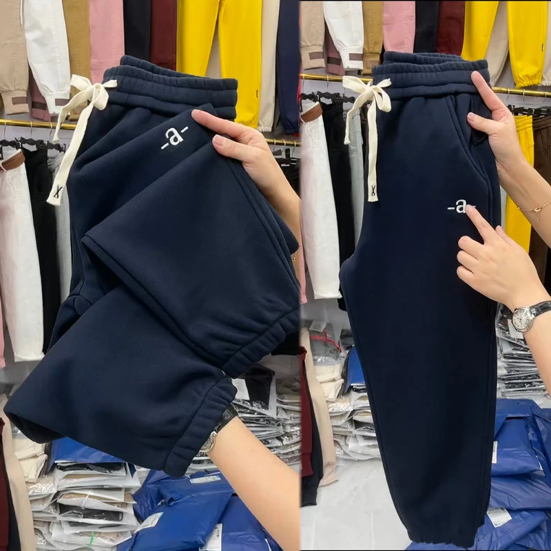 欧洲站2025秋冬季加绒新款时尚休闲裤女宽松显瘦百搭长裤哈伦裤潮