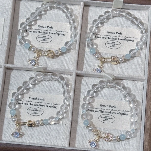 SG2488-［白色款·恒星别针］白水晶海蓝宝合金手串均有瑕色差多样发