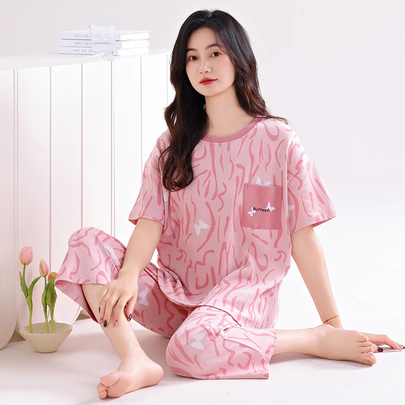 七分裤长裤女短袖睡衣家居服套装家居服学生薄款女士夏天
