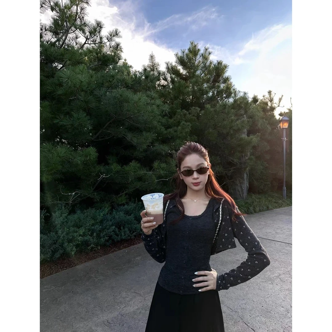 【全额运补】长袖开衫外套女秋季小众套装碎花吊带背心甜美风两件套