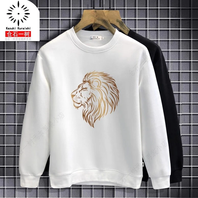 仓石一树潮牌圆领卫衣男士2025新款秋冬金狮印花休闲轻奢痞帅男装
