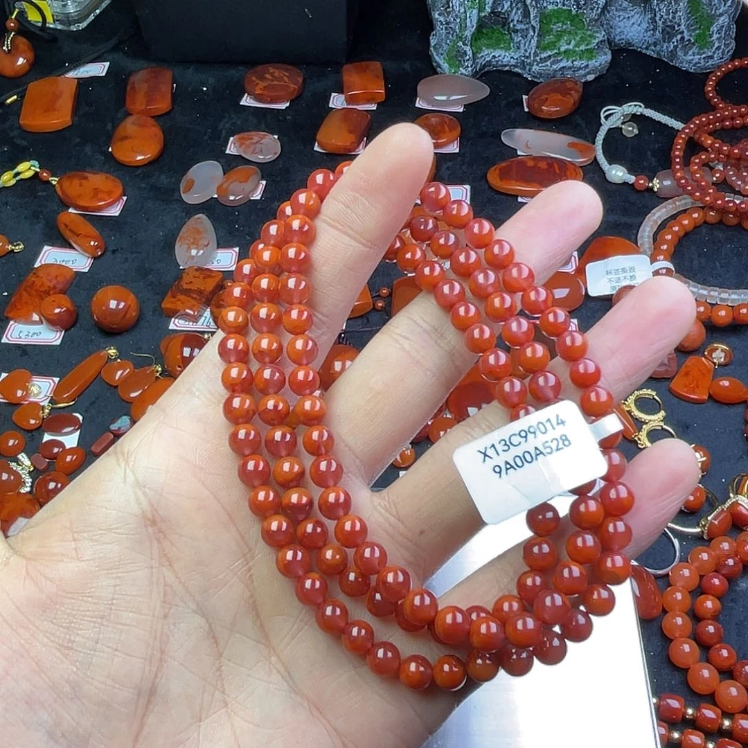 小***耳南红玛瑙未镶嵌项链原矿南红项链6mm牛血红