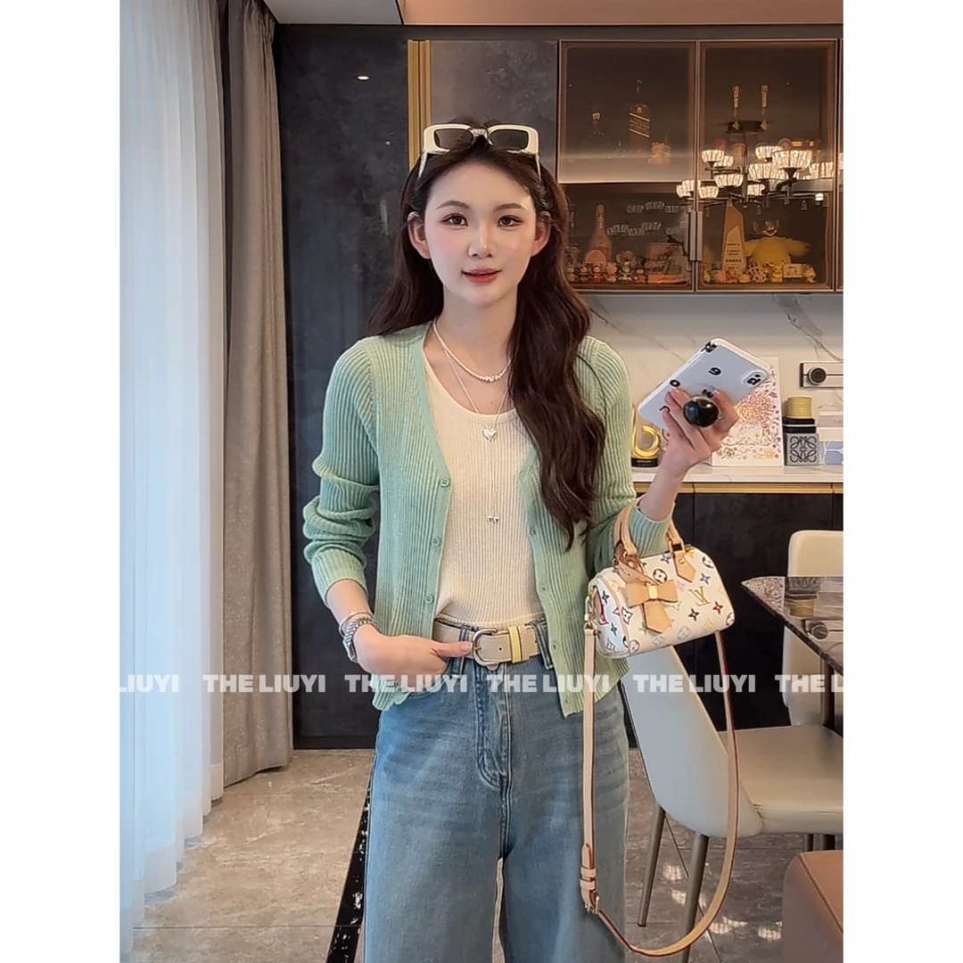 【LIUYI】绿芽~春季针织假两件开衫上衣52231