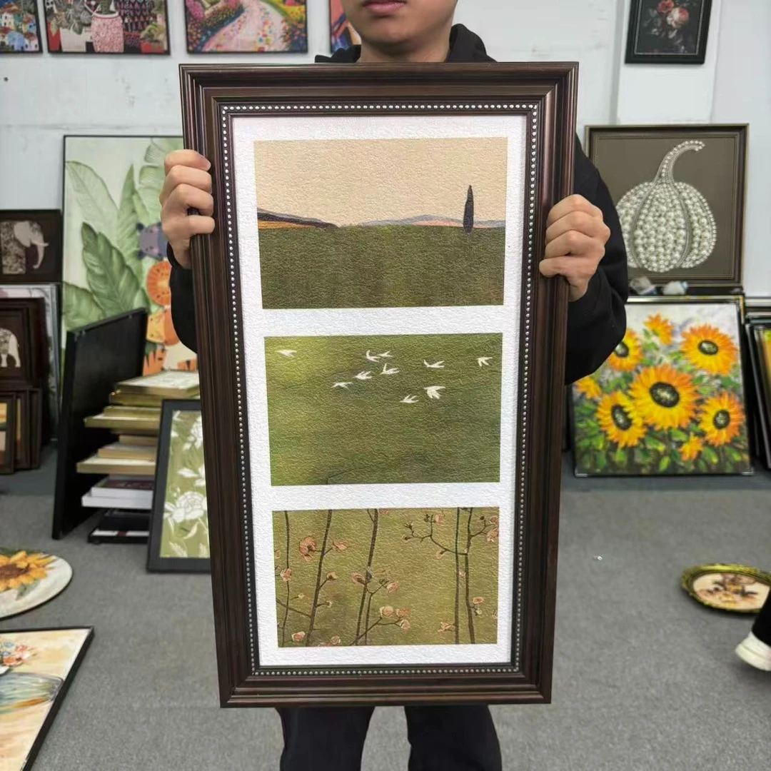 法式风绿色花卉山景装饰画适用于客厅玄关餐厅画4070