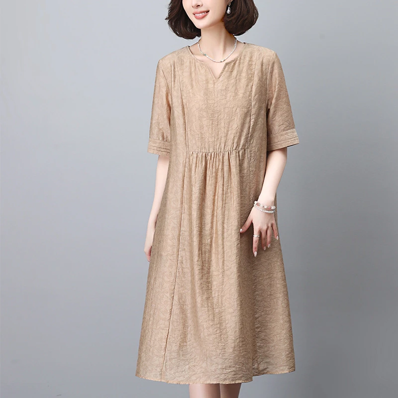 时尚薄款连衣裙女2025年夏季新款中年妈妈宽松遮肚子显瘦大码裙子