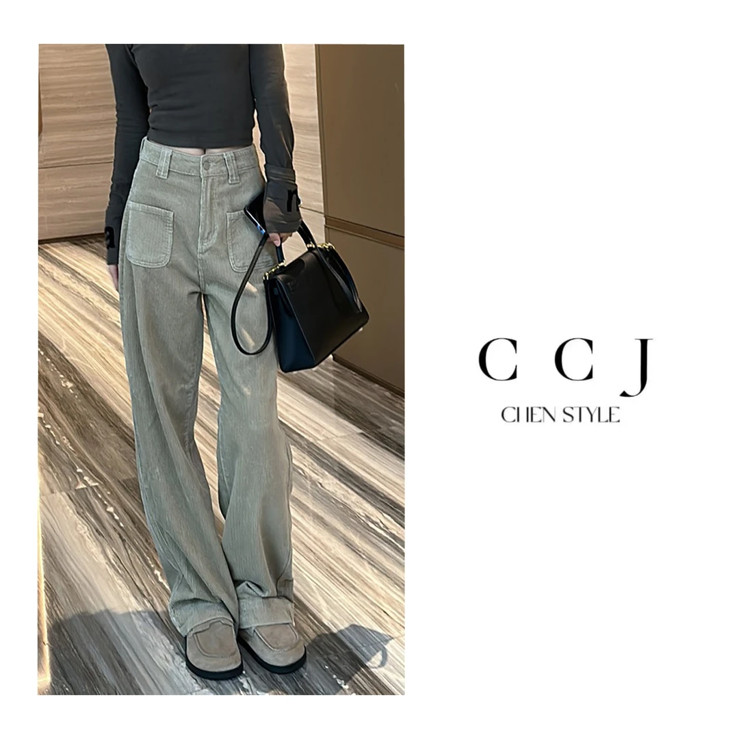 楚楚君~【王炸裤型】K88519 高腰显瘦直筒灯芯绒休闲裤子