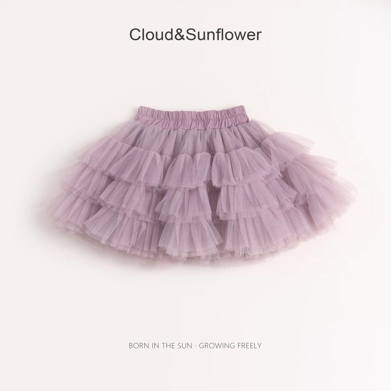 【云朵小葵】女童夏季纯色休闲多层纱纱短裙55119