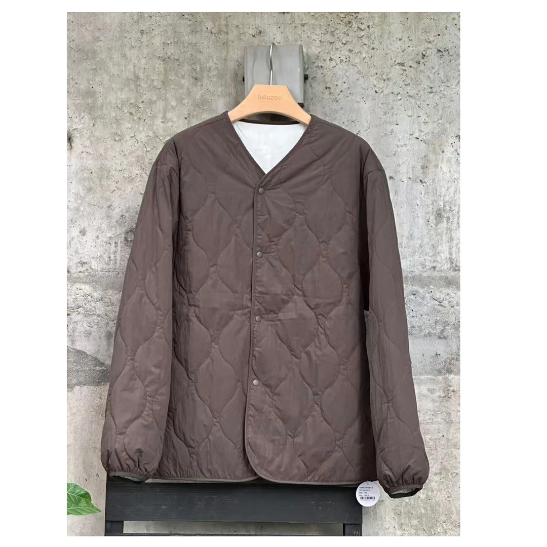 Luluzou V领菱格双面棉服外套09033